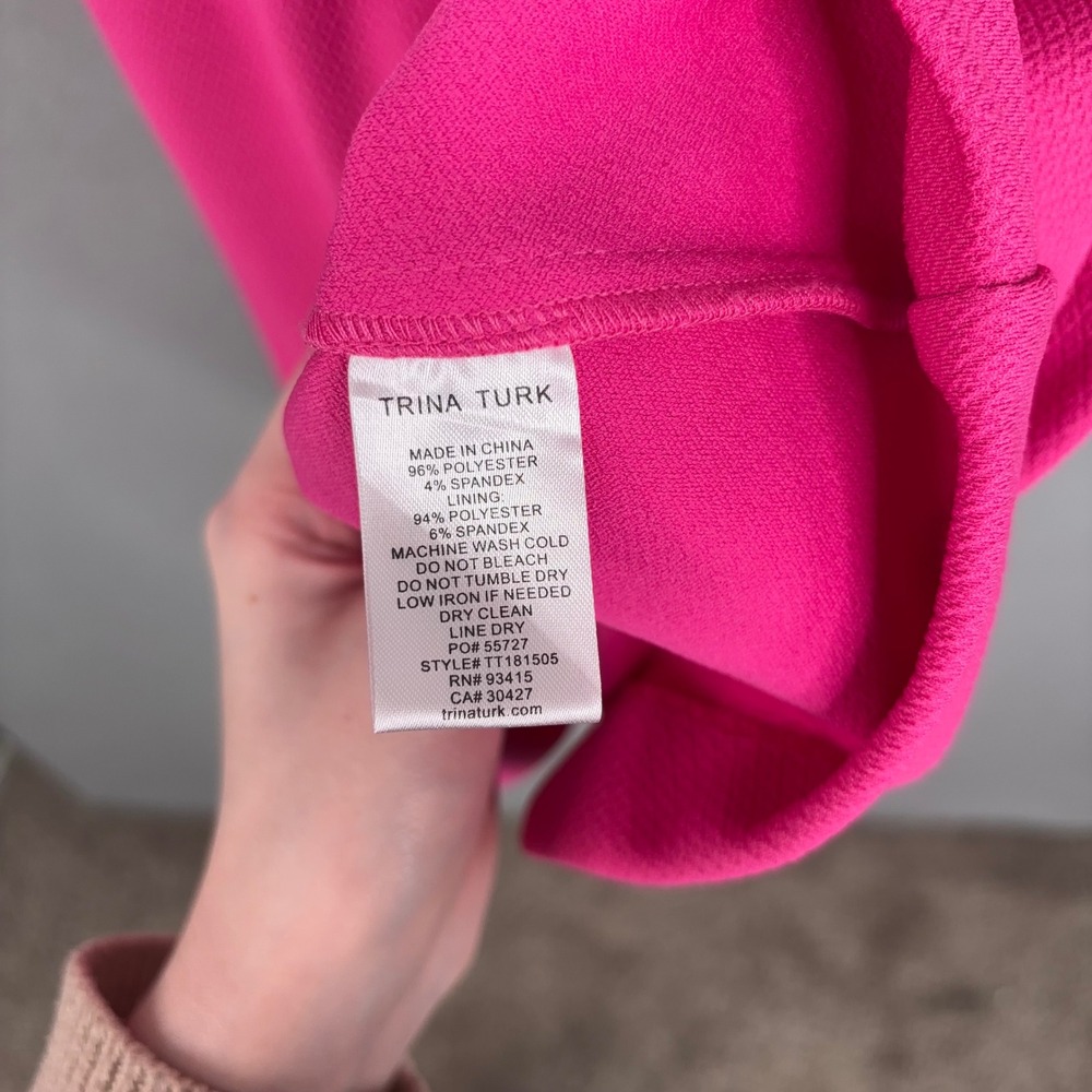 Trina Turk Dress Womens 12 Hot Pink Bell Sleeve V-Neck Shift Resort Contemporary - Picture 4 of 8